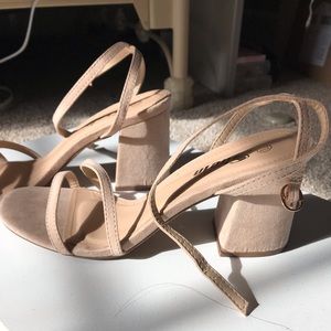 Nude Suede Strappy Chunky Heeled Sandals